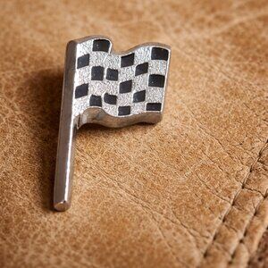Checkered Flag Silver Black Vintage Lapel Pin